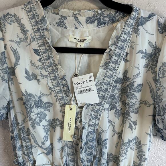 NWT Max Studio Dress Maxi S Blue Floral Tiered Cottage Core Bohemian Botanical - Picture 5 of 6